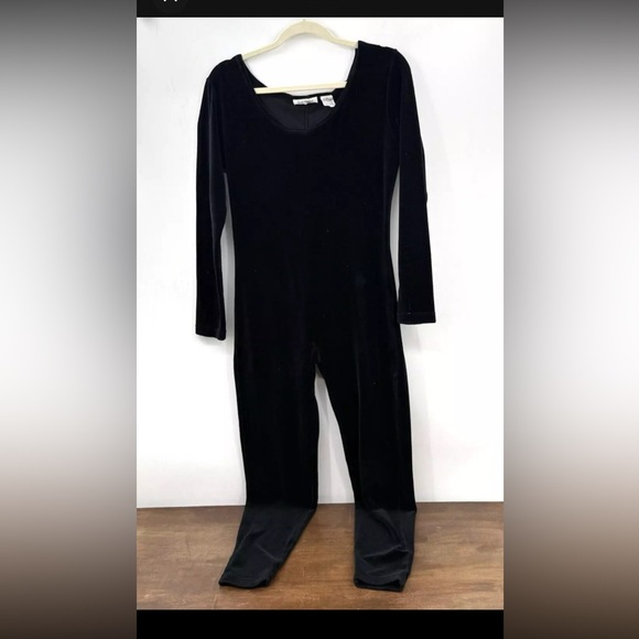 Vintage Ann Taylor Black Velvet Catsuit Bodysuit One Piece Long Sleeve Medium - Picture 7 of 12